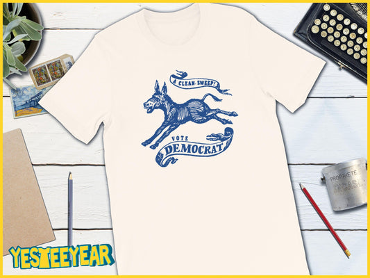 A Clean Sweep! Vote Democrat 1968 Vintage Political Campaign Button-Unisex T-shirt-Yesteeyear