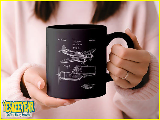 WWII Blueprint Patent Aviation History Airplane Ceramic Coffee Mug