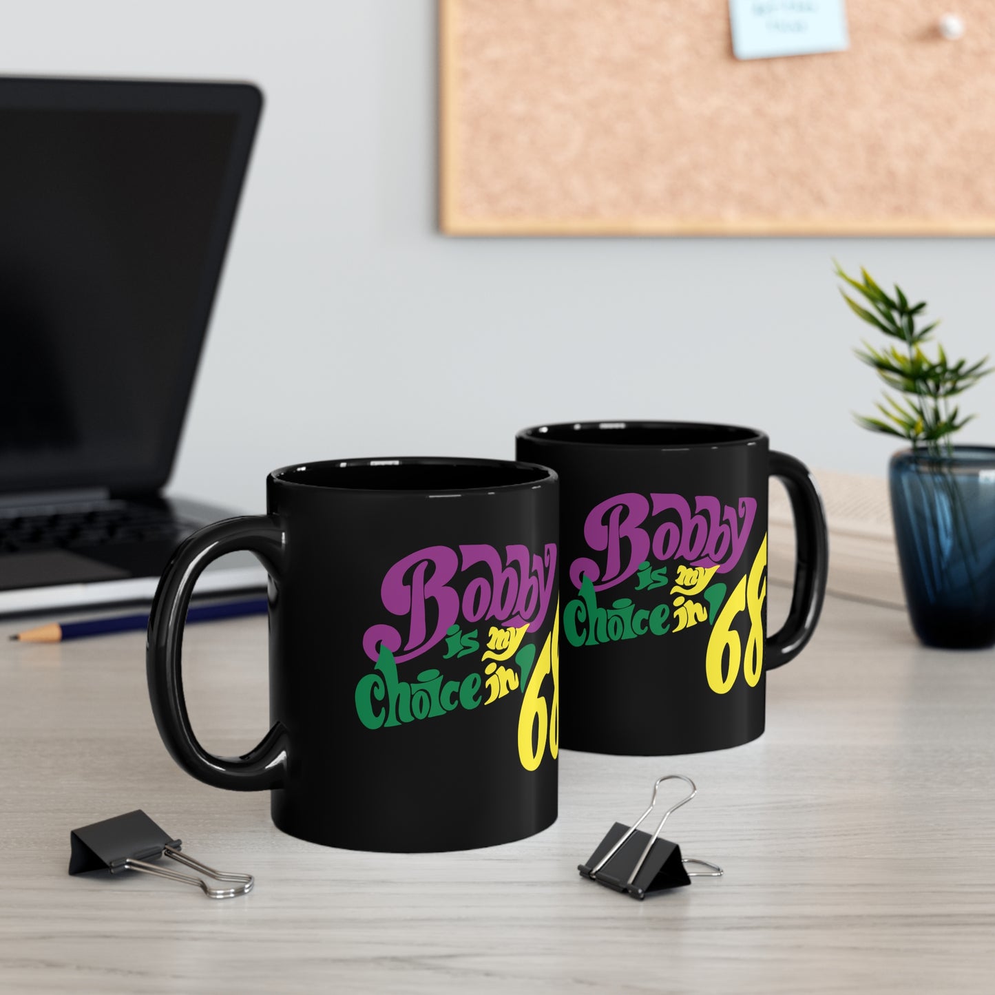 Retro Campaign Button For Robert F Kennedy Bobby Is My Choice In '68 Black Ceramic Coffee Mug