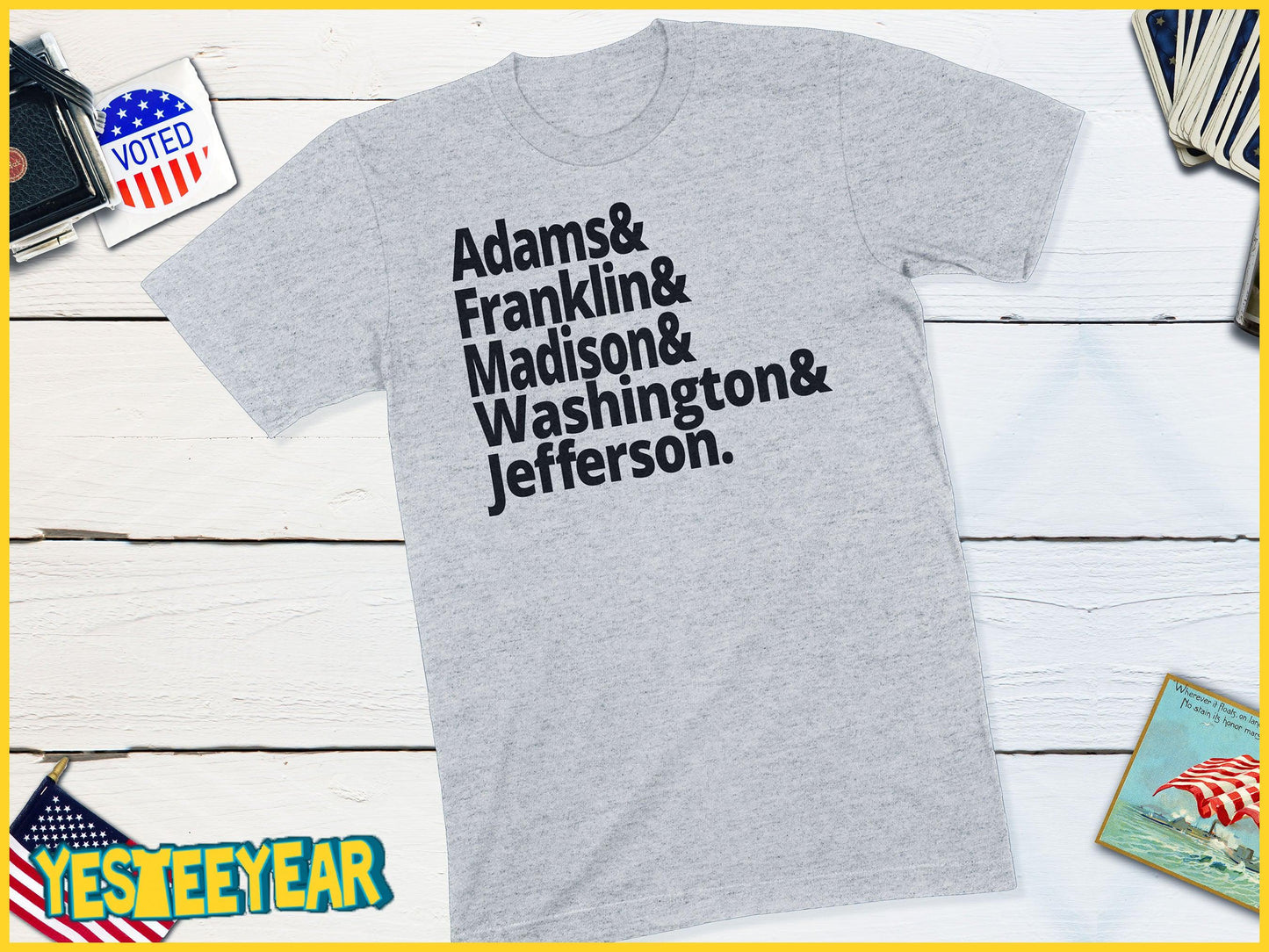 US Founding Fathers - Washington, Franklin, Adams, Madison, Jefferson-Unisex T-shirt-Yesteeyear