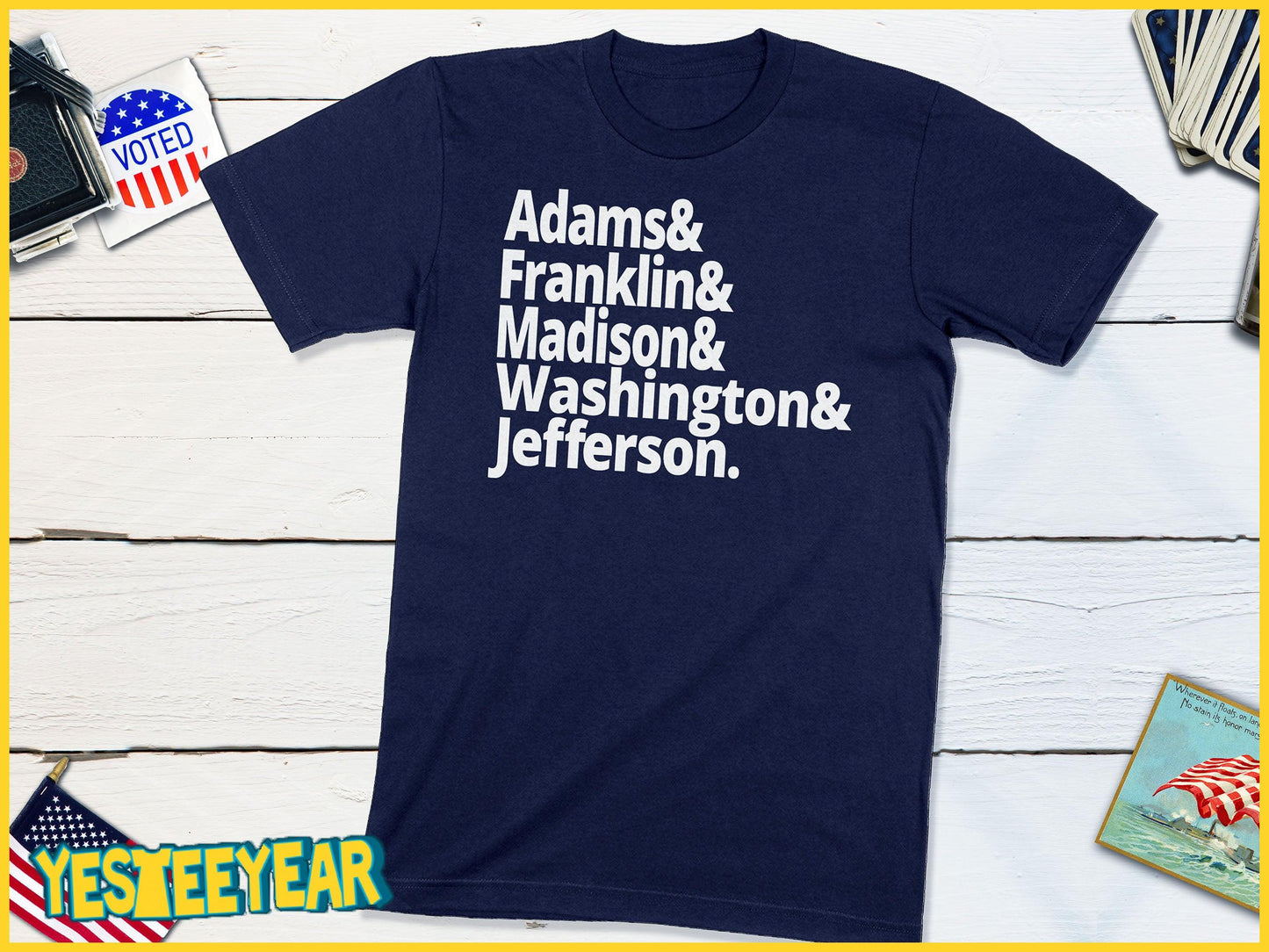 US Founding Fathers - Washington, Franklin, Adams, Madison, Jefferson-Unisex T-shirt-Yesteeyear