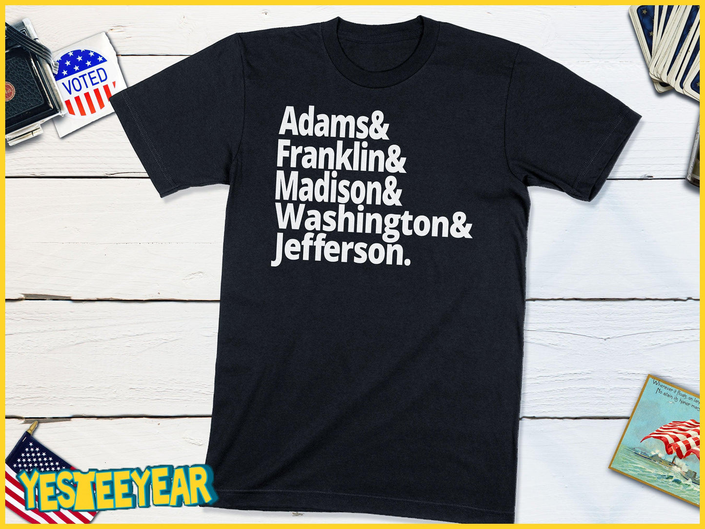 US Founding Fathers - Washington, Franklin, Adams, Madison, Jefferson-Unisex T-shirt-Yesteeyear