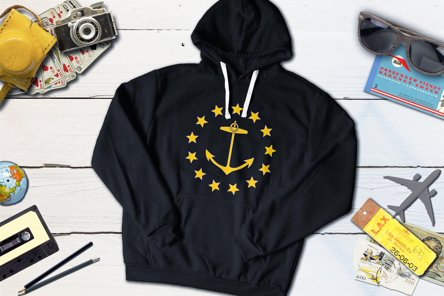 1882 Rhode Island State Flag-Hooded Sweatshirt-Yesteeyear