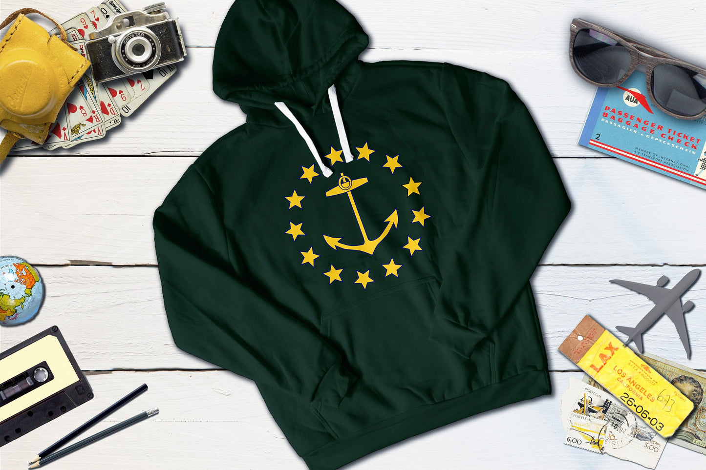 1882 Rhode Island State Flag-Hooded Sweatshirt-Yesteeyear