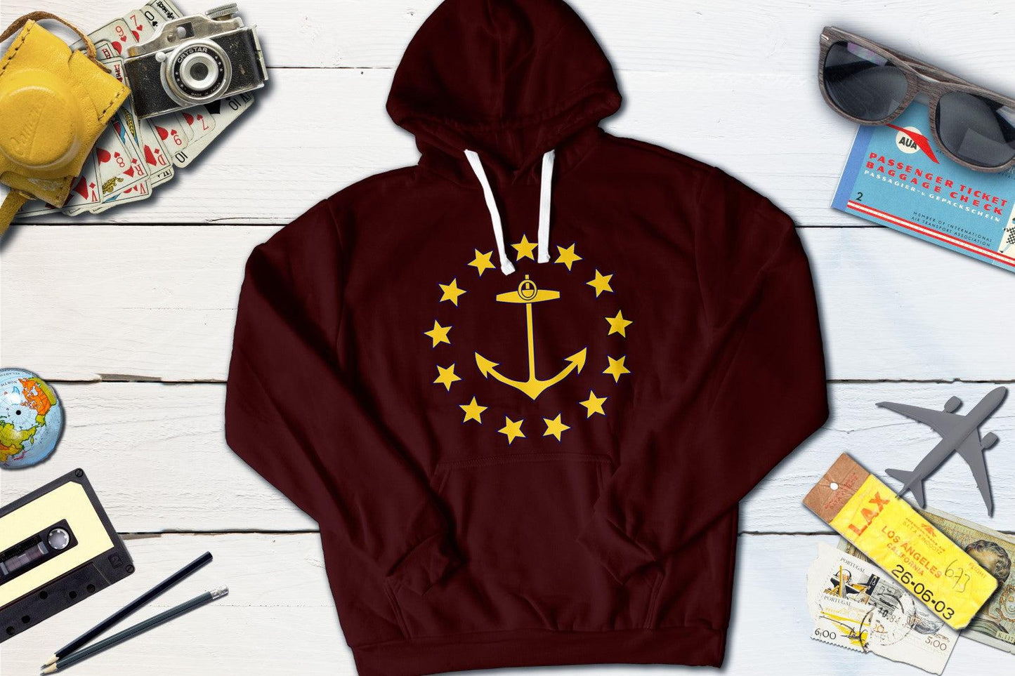 1882 Rhode Island State Flag-Hooded Sweatshirt-Yesteeyear