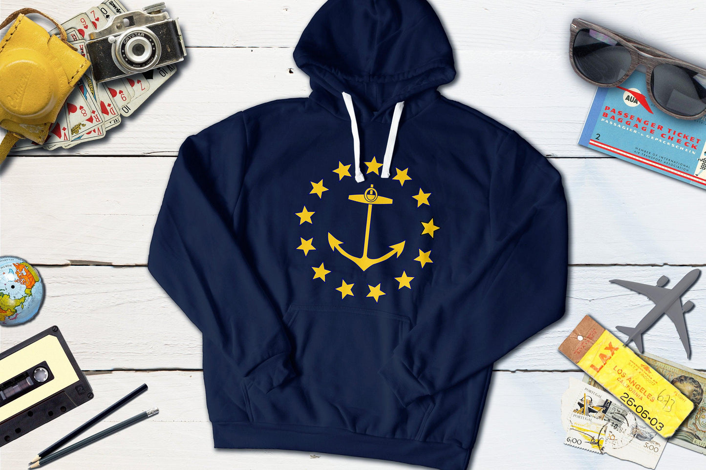 1882 Rhode Island State Flag-Hooded Sweatshirt-Yesteeyear