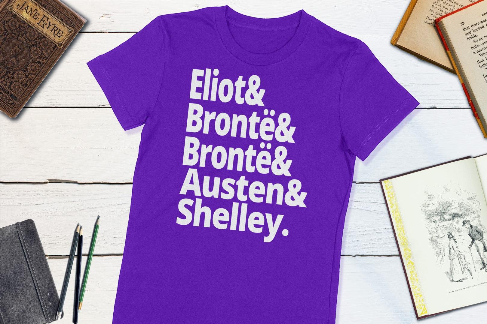 18th Century British Authors - Eliot Bronte Bronte Austen Shelley-Women's T-shirt-Yesteeyear