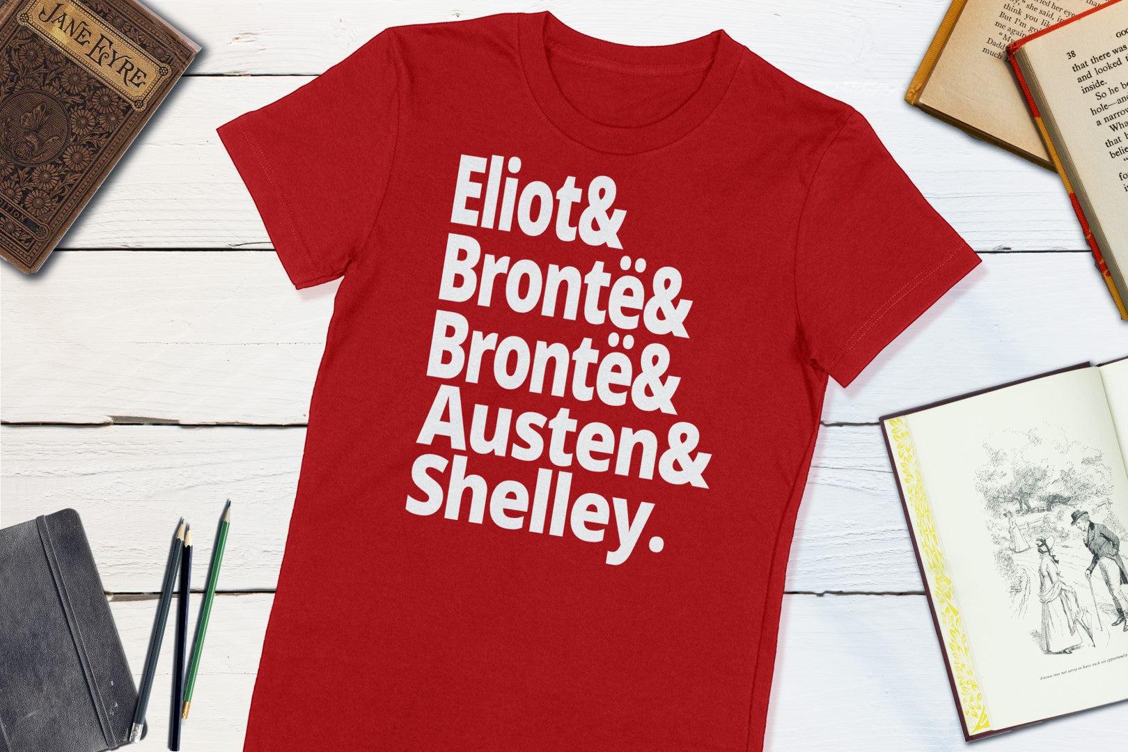 18th Century British Authors - Eliot Bronte Bronte Austen Shelley-Women's T-shirt-Yesteeyear