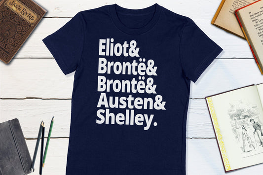 18th Century British Authors - Eliot Bronte Bronte Austen Shelley-Women's T-shirt-Yesteeyear