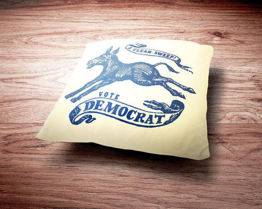 A Clean Sweep! Vote Democrat 1968 Political Campaign Throw Pillow-Throw Pillow-Yesteeyear