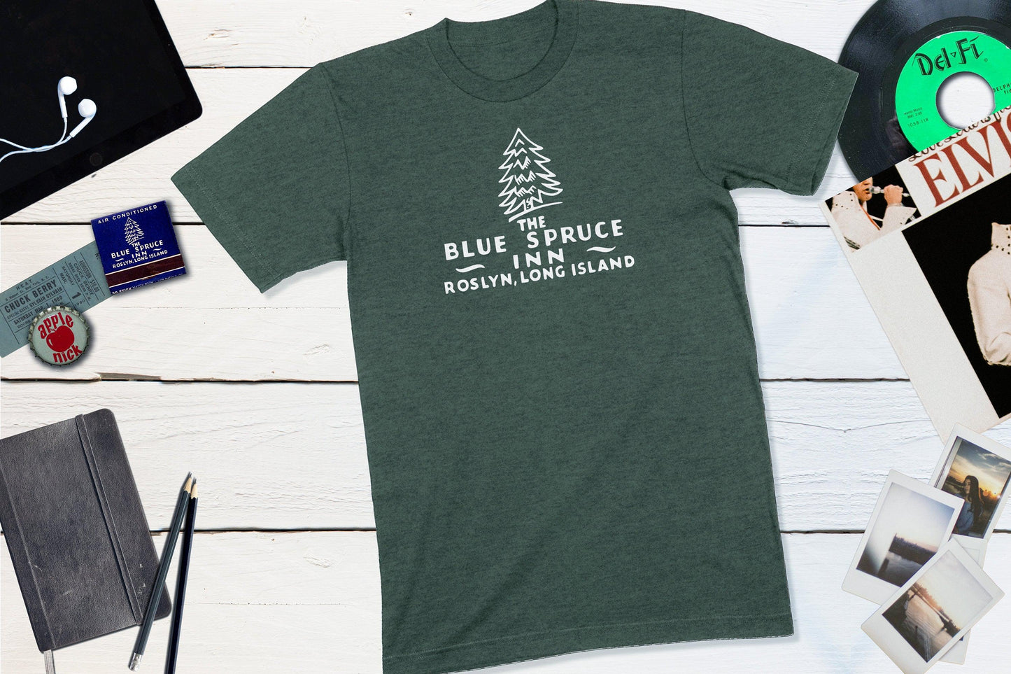 Blue Spruce Inn - Roslyn Long Island New York Vintage Matchbook-Unisex T-shirt-Yesteeyear