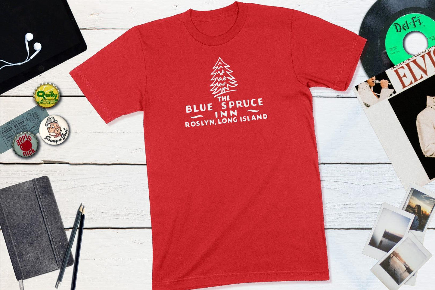 Blue Spruce Inn - Roslyn Long Island New York Vintage Matchbook-Unisex T-shirt-Yesteeyear