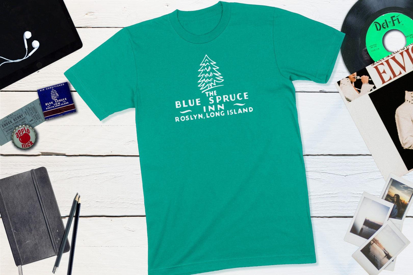 Blue Spruce Inn - Roslyn Long Island New York Vintage Matchbook-Unisex T-shirt-Yesteeyear