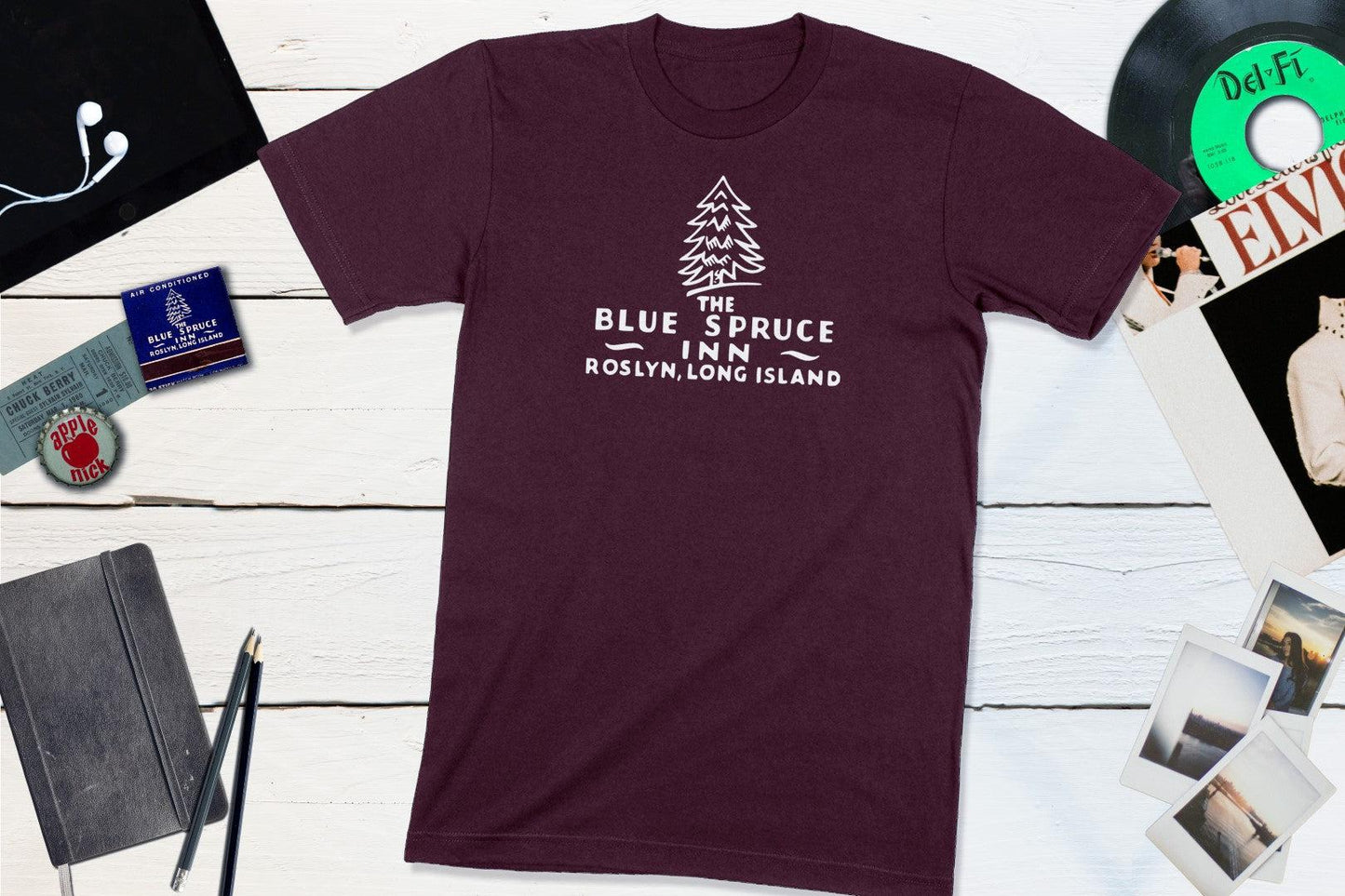 Blue Spruce Inn - Roslyn Long Island New York Vintage Matchbook-Unisex T-shirt-Yesteeyear