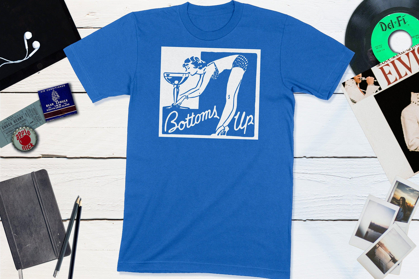 Bottoms Up Cocktail Lounge Pin-Up Vintage Matchbook-Unisex T-shirt-Yesteeyear