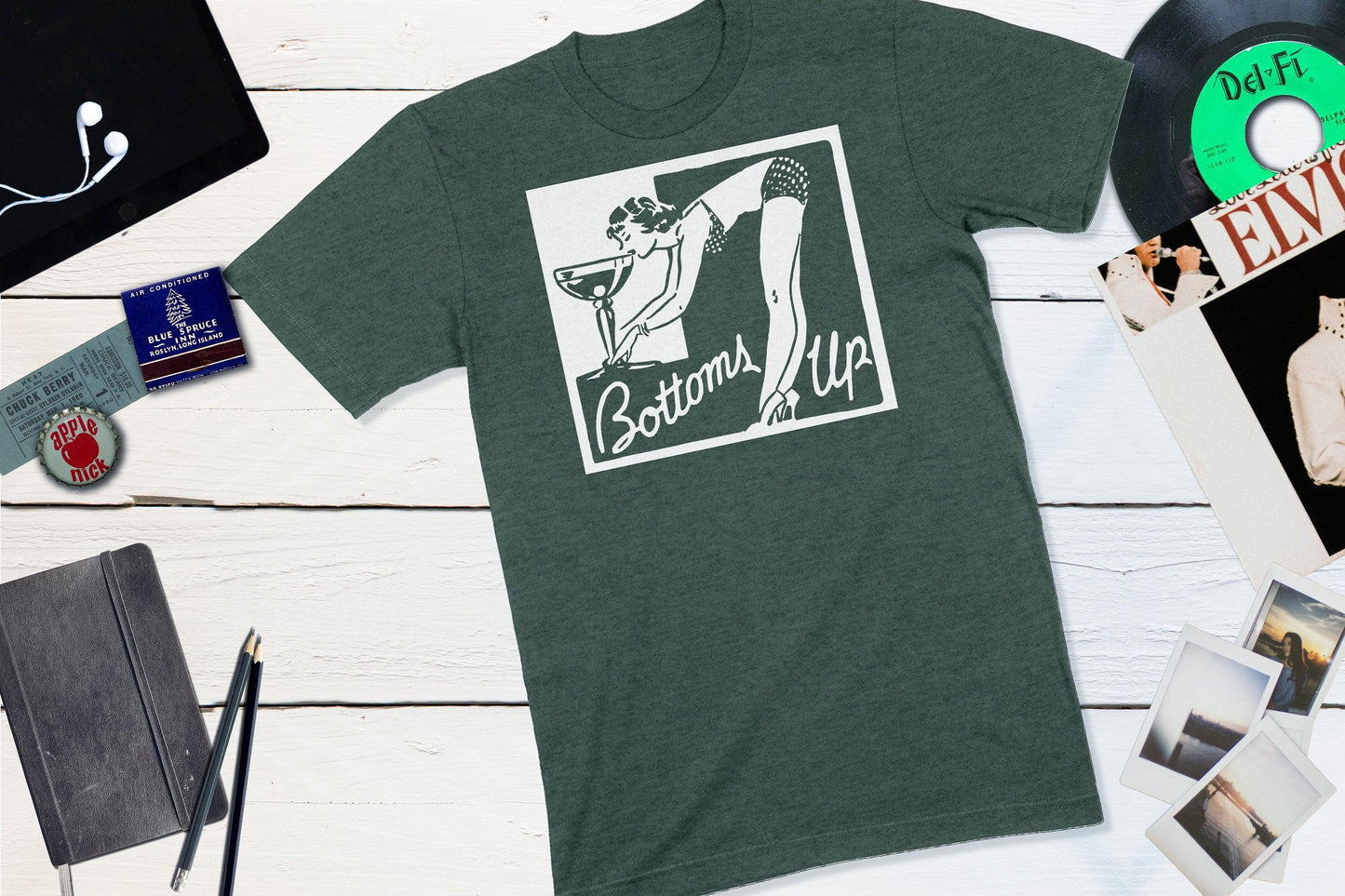 Bottoms Up Cocktail Lounge Pin-Up Vintage Matchbook-Unisex T-shirt-Yesteeyear