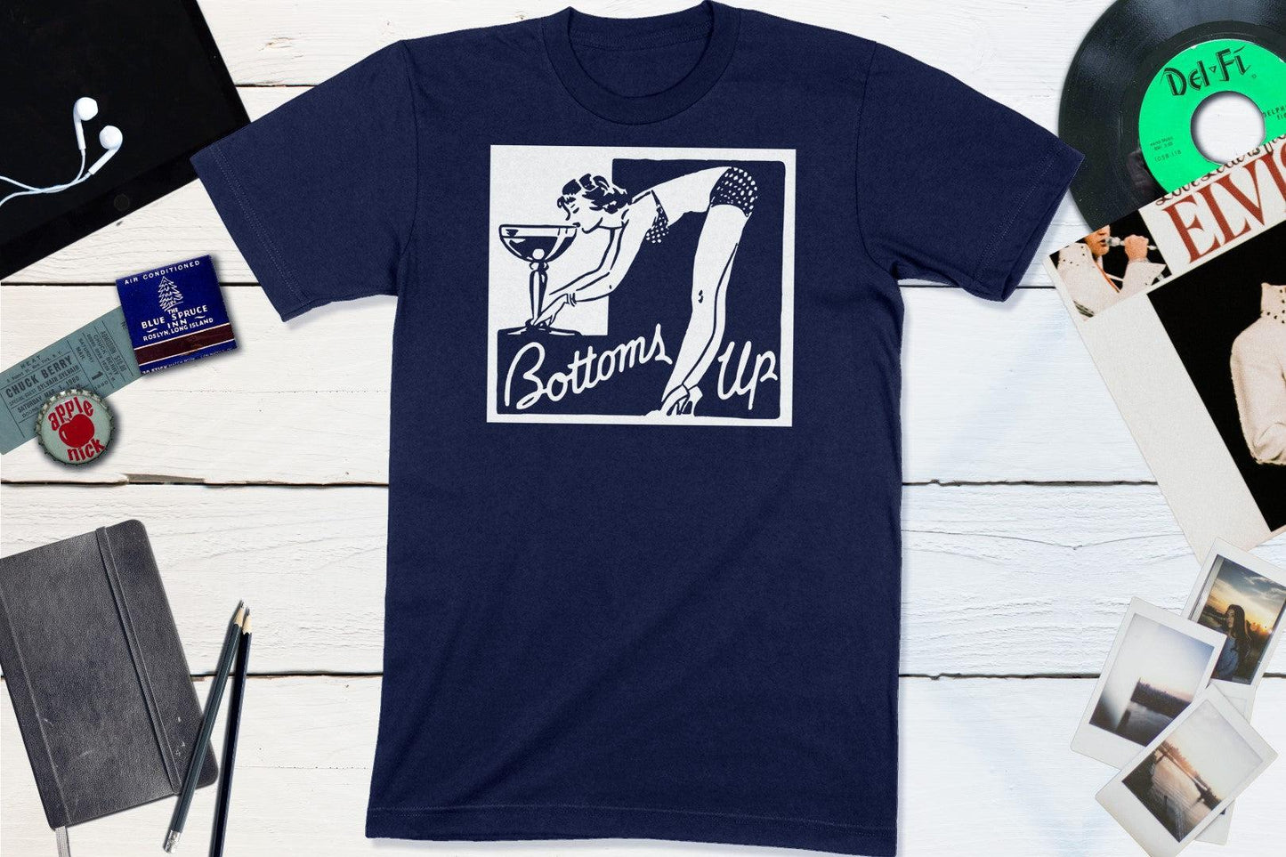 Bottoms Up Cocktail Lounge Pin-Up Vintage Matchbook-Unisex T-shirt-Yesteeyear