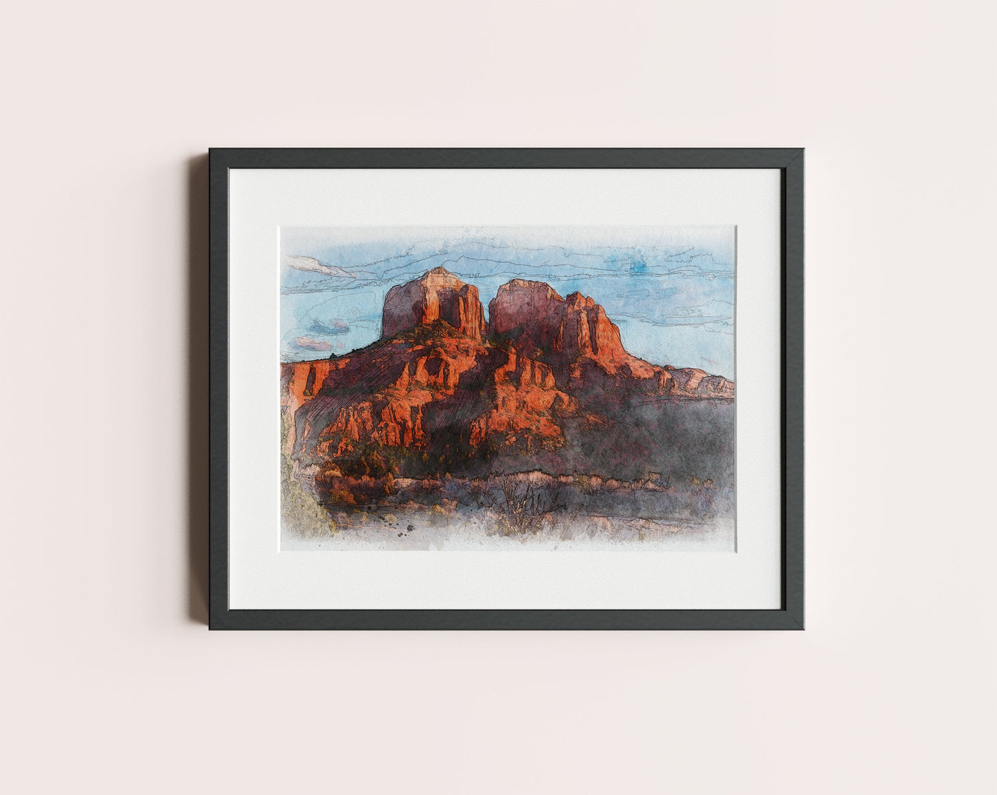 Cathedral Rock Arizona Watercolor Poster-Poster-Yesteeyear