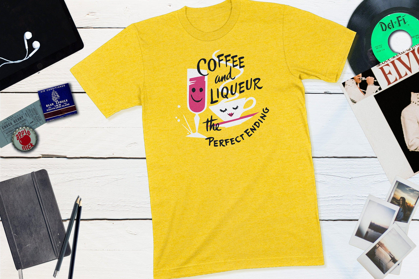 Coffee And Liqueur - The Perfect Ending Vintage Happy Hour Button Shirt-Unisex T-shirt-Yesteeyear