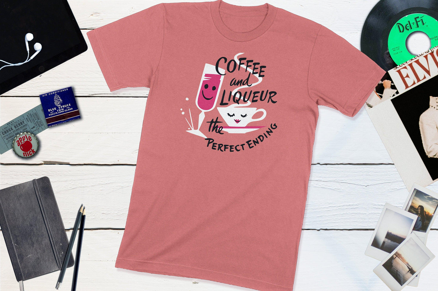 Coffee And Liqueur - The Perfect Ending Vintage Happy Hour Button Shirt-Unisex T-shirt-Yesteeyear