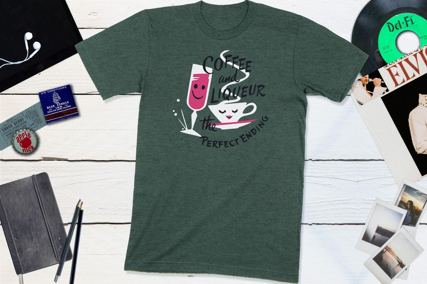 Coffee And Liqueur - The Perfect Ending Vintage Happy Hour Button Shirt-Unisex T-shirt-Yesteeyear