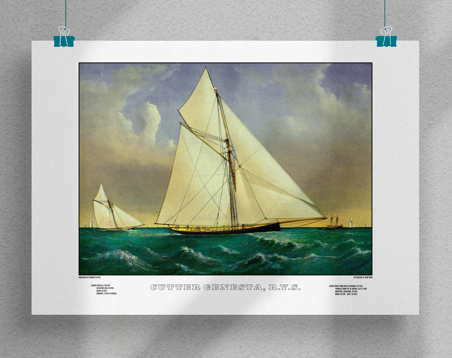 Cutter Gensta Sailboat Poster Vintage Currier & Ives Poster-Poster-Yesteeyear