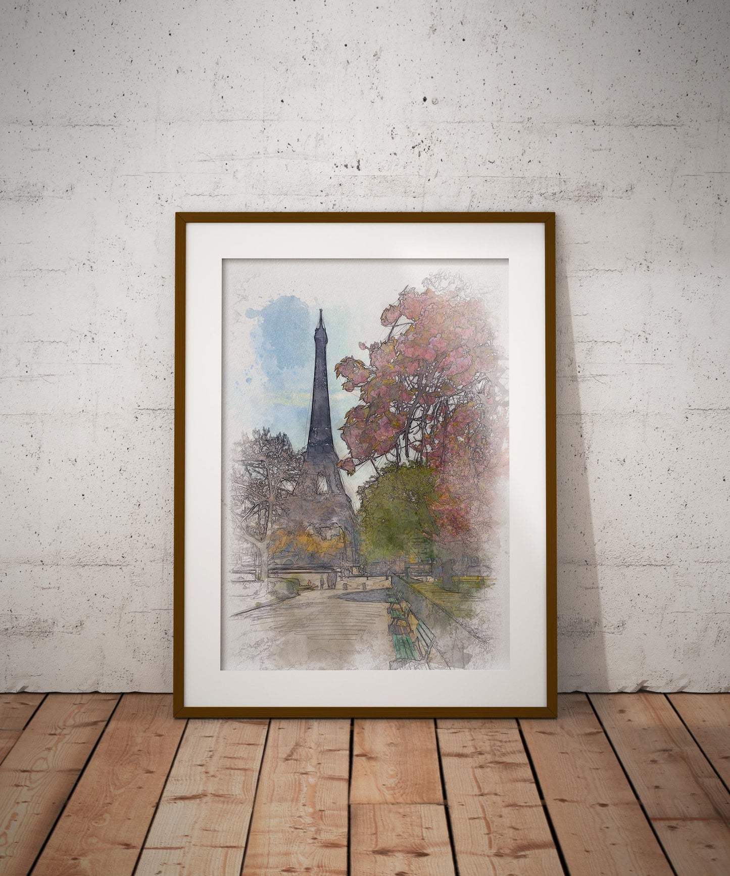 Eiffel Tower Paris in Spring Watercolor Poster-Poster-Yesteeyear