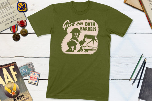 Give' Em Both Barrels WWII Vintage Matchbook-Unisex T-shirt-Yesteeyear