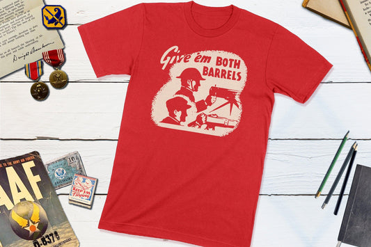 Give' Em Both Barrels WWII Vintage Matchbook-Unisex T-shirt-Yesteeyear