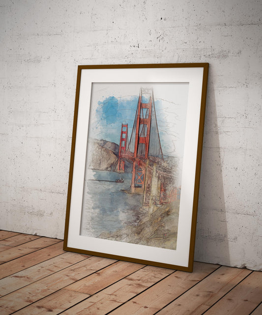 Golden Gate Bridge San Francisco California Watercolor Poster-Poster-Yesteeyear