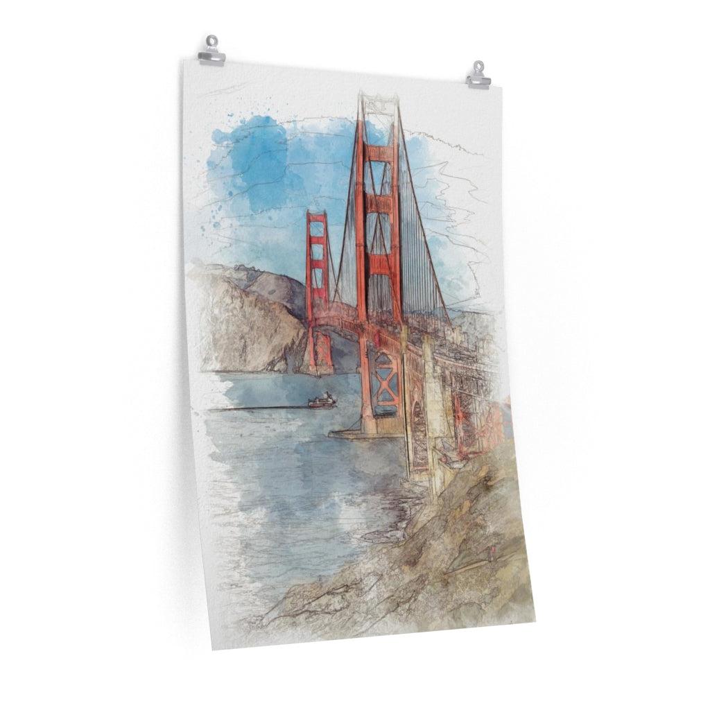 Golden Gate Bridge San Francisco California Watercolor Poster-Poster-Yesteeyear
