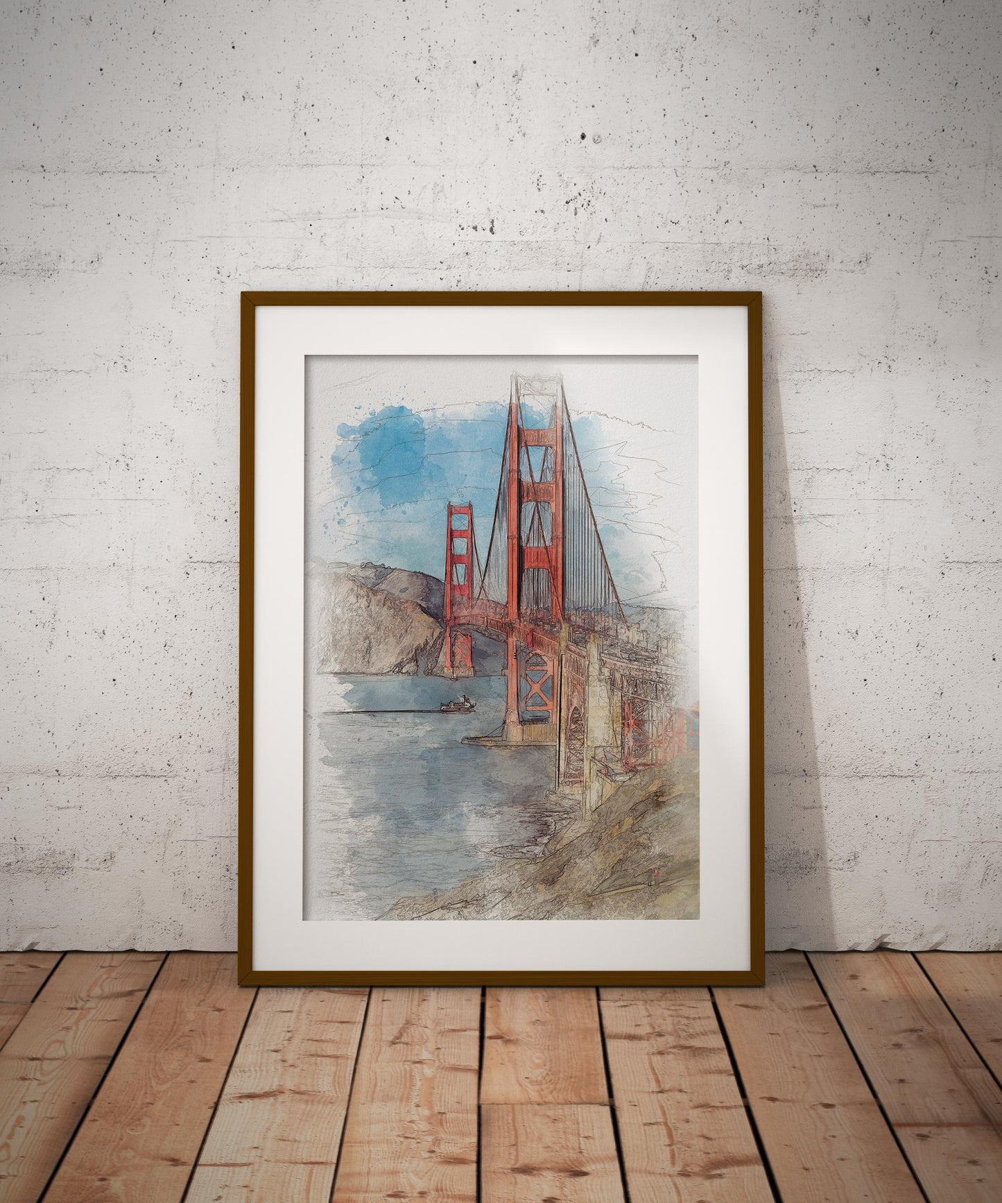 Golden Gate Bridge San Francisco California Watercolor Poster-Poster-Yesteeyear