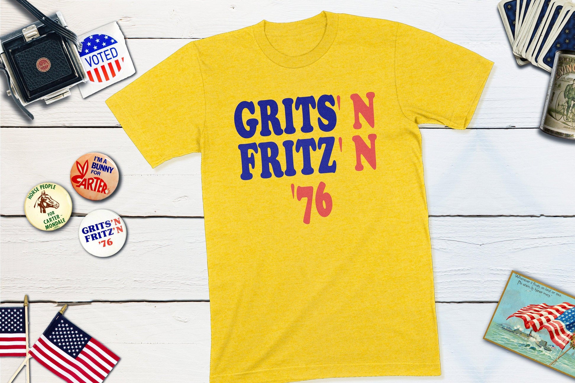 Grits & Fritz - Jimmy Carter Presidential Campaign Button-Unisex T-shirt-Yesteeyear