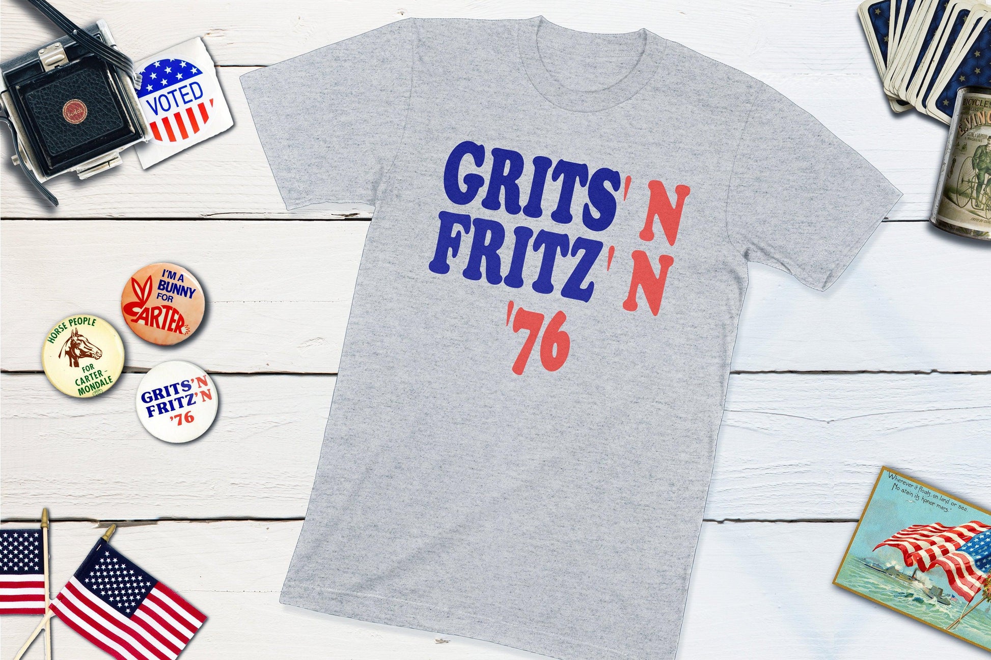 Grits & Fritz - Jimmy Carter Presidential Campaign Button-Unisex T-shirt-Yesteeyear