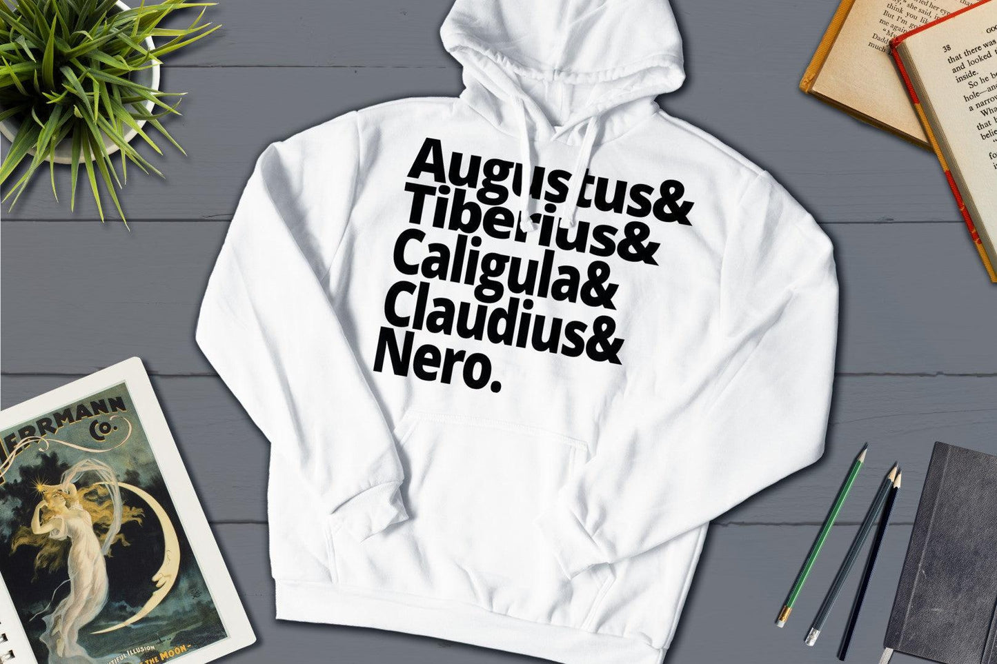 Hail Caesar! Roman Emperors - Augustus, Tiberius, Caligula, Claudius and Nero-Hooded Sweatshirt-Yesteeyear