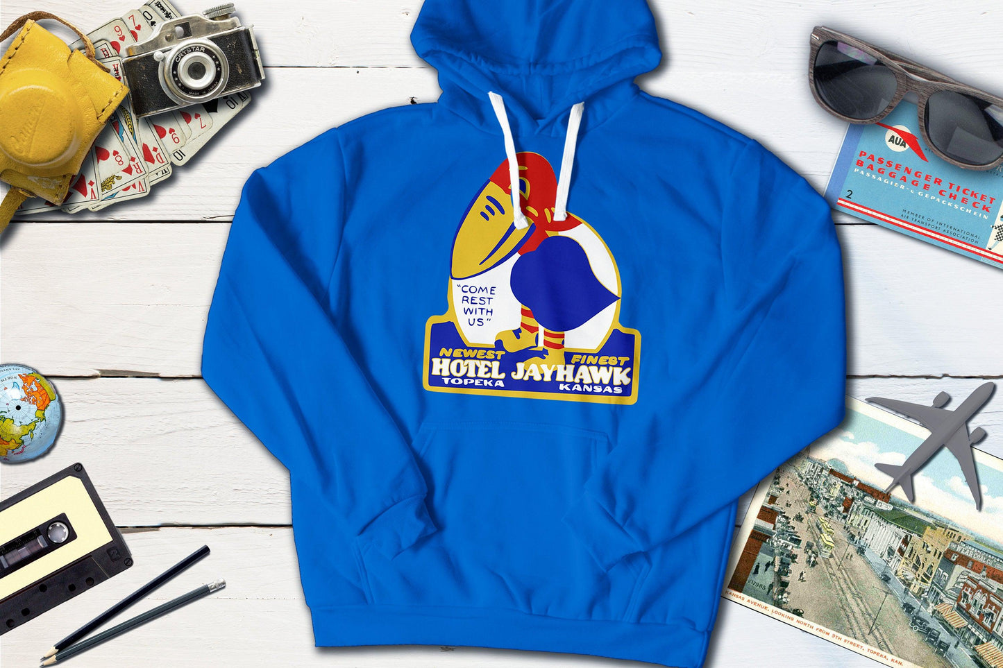 Hotel Jayhawk - Topeka Kansas Vintage Travel Sticker Hoodie-Hooded Sweatshirt-Yesteeyear