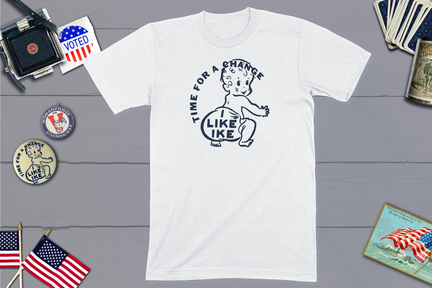 I Like Ike - Time for A Change - Dwight Eisenhower Political Campaign Button-Unisex T-shirt-Yesteeyear