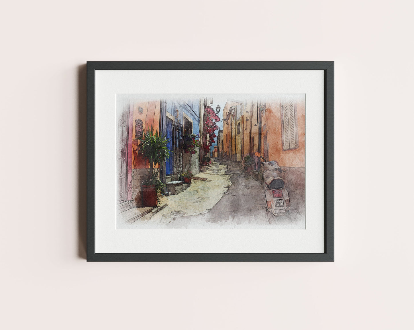 Italian Town Street Watercolor Poster-Poster-Yesteeyear