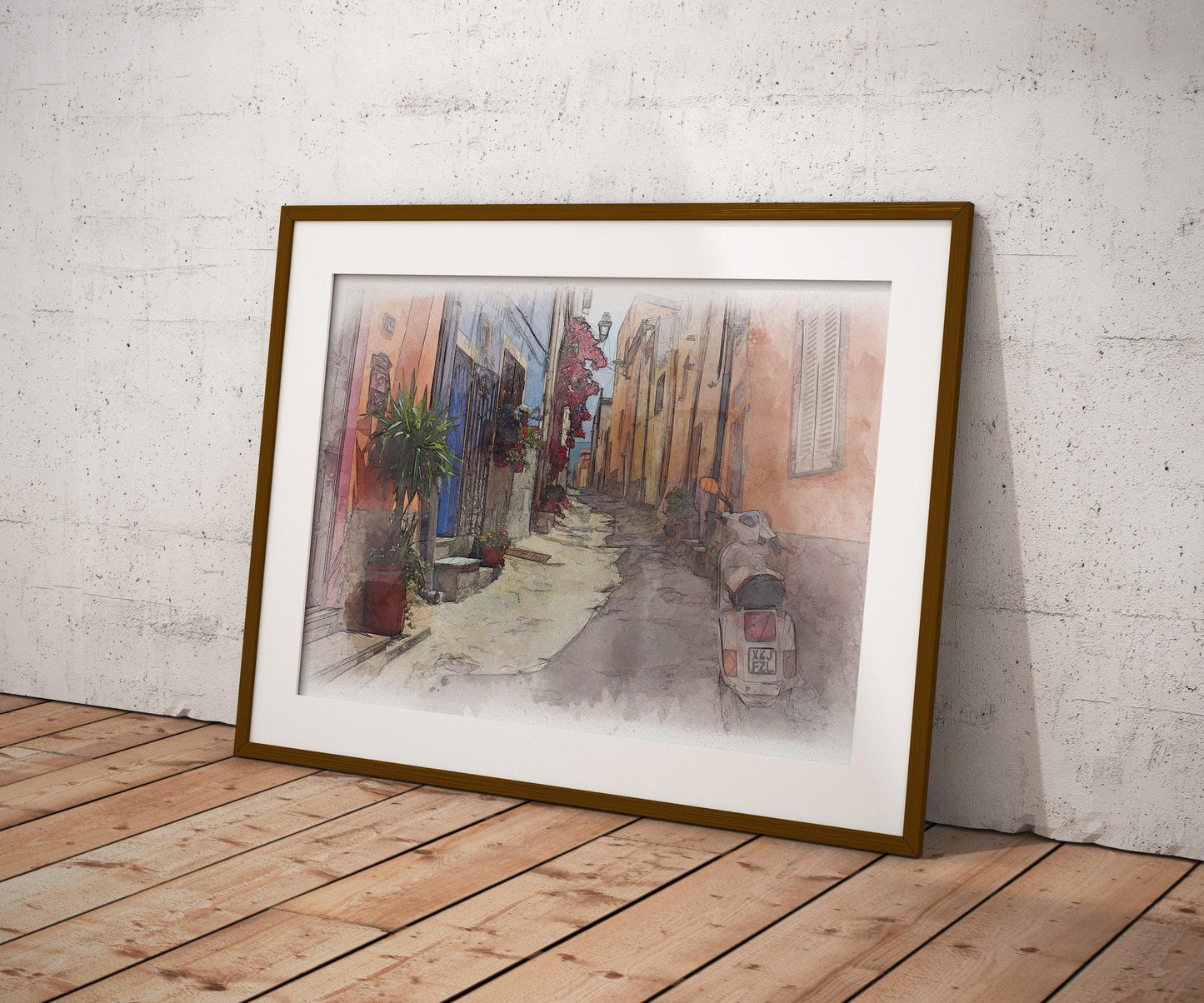 Italian Town Street Watercolor Poster-Poster-Yesteeyear