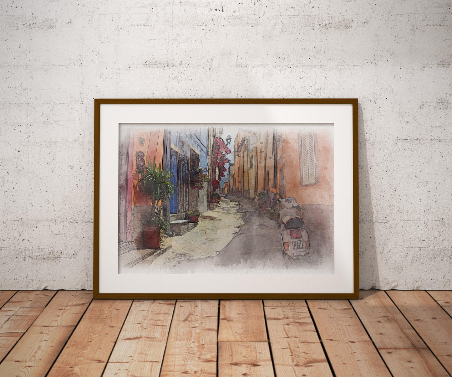 Italian Town Street Watercolor Poster-Poster-Yesteeyear