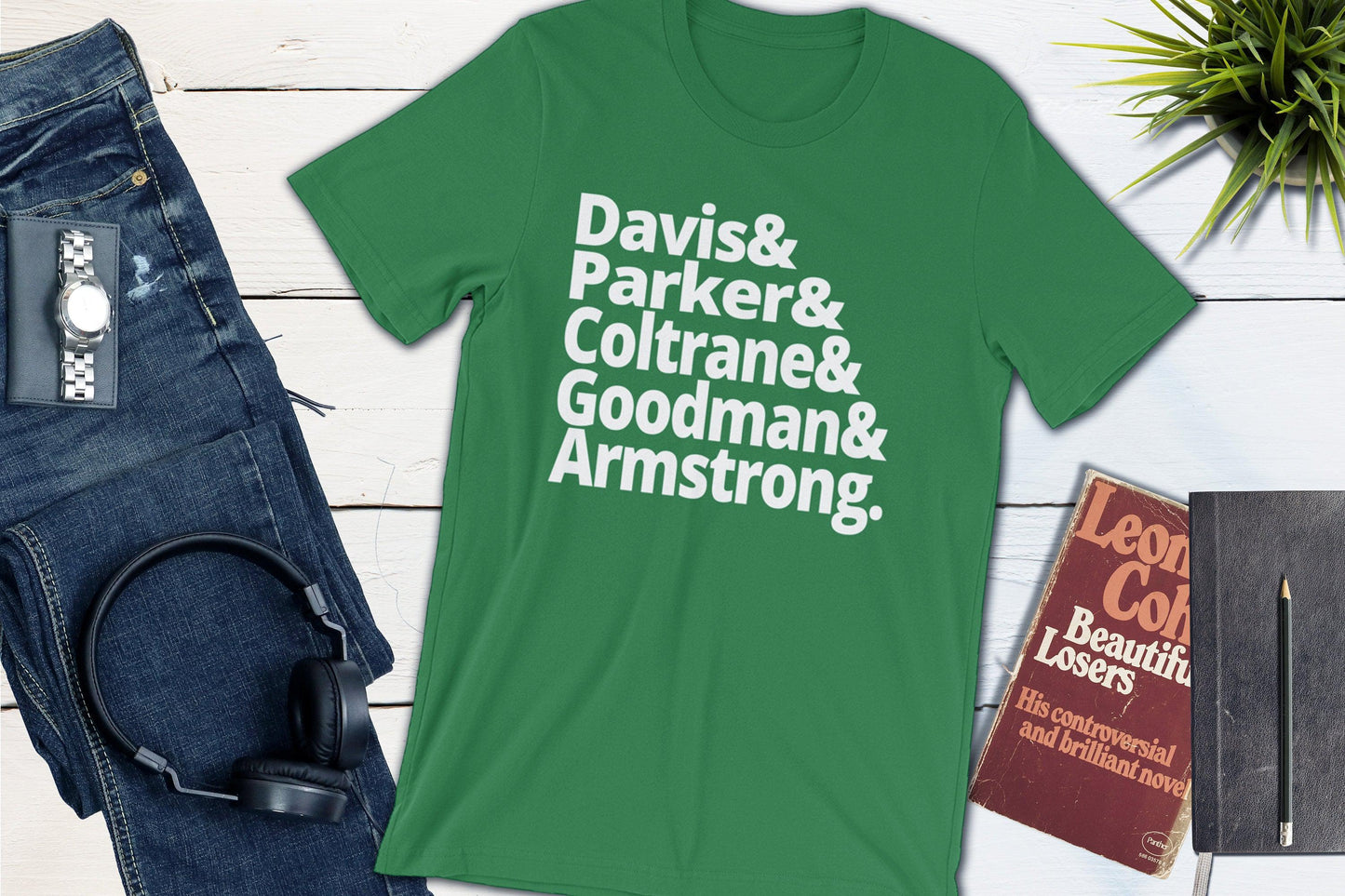 Jazz Masters - Davis, Parker, Coltrane, Goodman and Armstrong-Unisex T-shirt-Yesteeyear