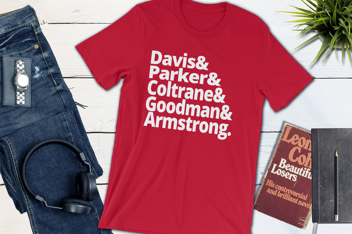 Jazz Masters - Davis, Parker, Coltrane, Goodman and Armstrong-Unisex T-shirt-Yesteeyear