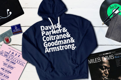 Jazz Masters - Davis, Parker, Coltrane, Goodman and Armstrong-Hooded Sweatshirt-Yesteeyear