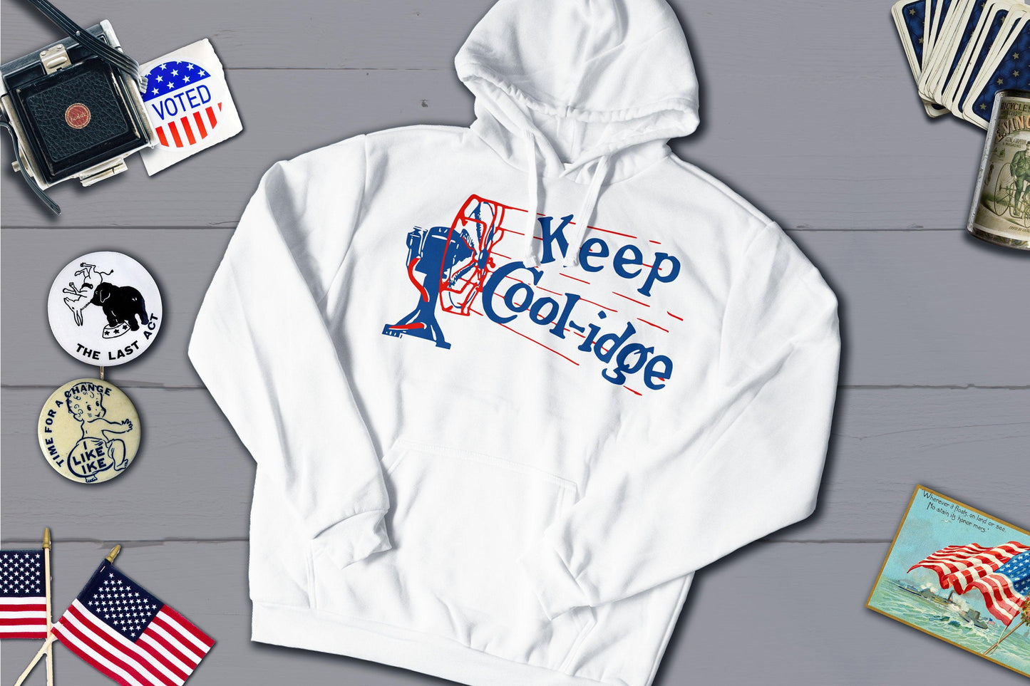 Keep Cool-idge - Calvin Coolidge Political Campaign Button-Hooded Sweatshirt-Yesteeyear