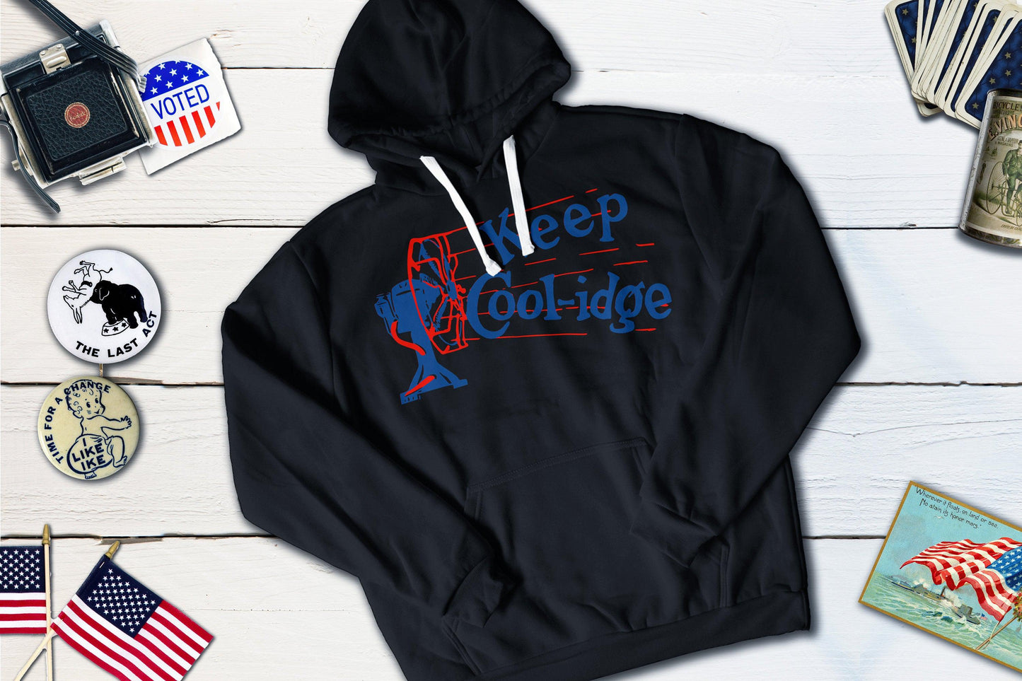 Keep Cool-idge - Calvin Coolidge Political Campaign Button-Hooded Sweatshirt-Yesteeyear