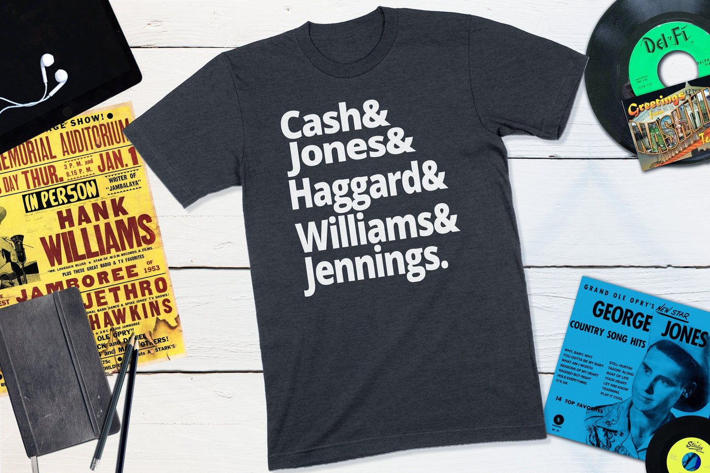 Legends of Country Music - Cash, Jones, Haggard, Williams and Jennings-Unisex T-shirt-Yesteeyear