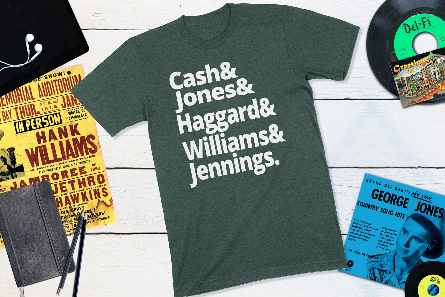 Legends of Country Music - Cash, Jones, Haggard, Williams and Jennings-Unisex T-shirt-Yesteeyear