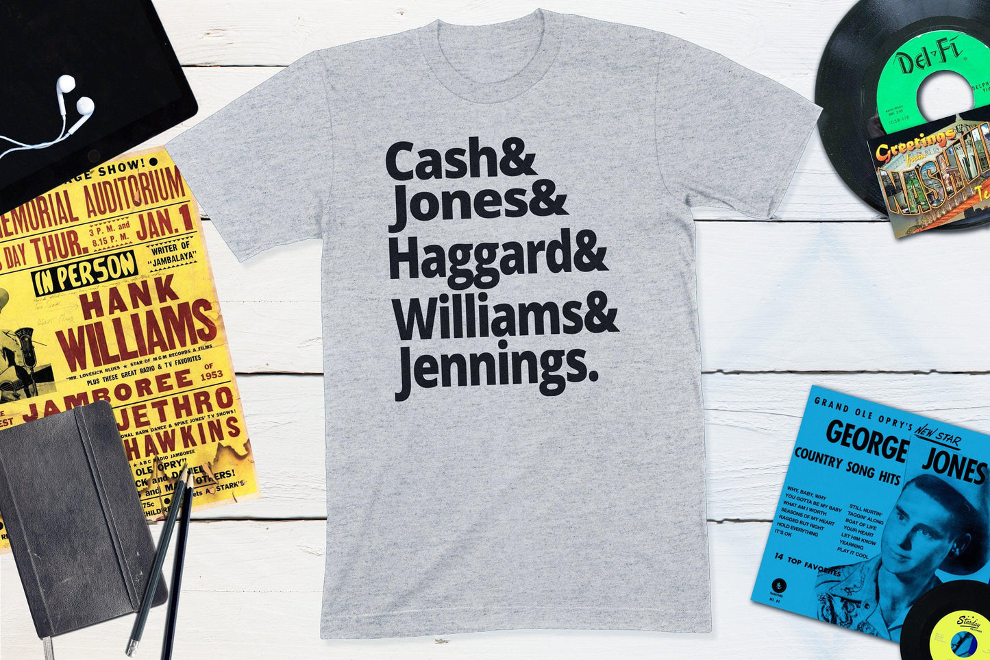 Legends of Country Music - Cash, Jones, Haggard, Williams and Jennings-Unisex T-shirt-Yesteeyear