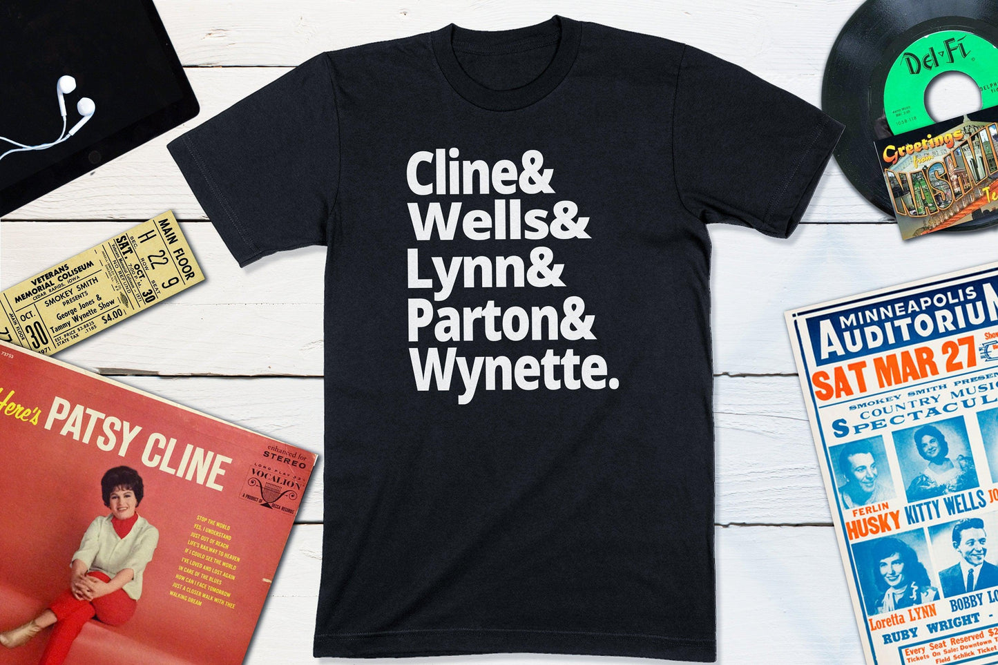Legends of Country Music - Cline, Wells, Lynn, Parton, Wynette-Unisex T-shirt-Yesteeyear