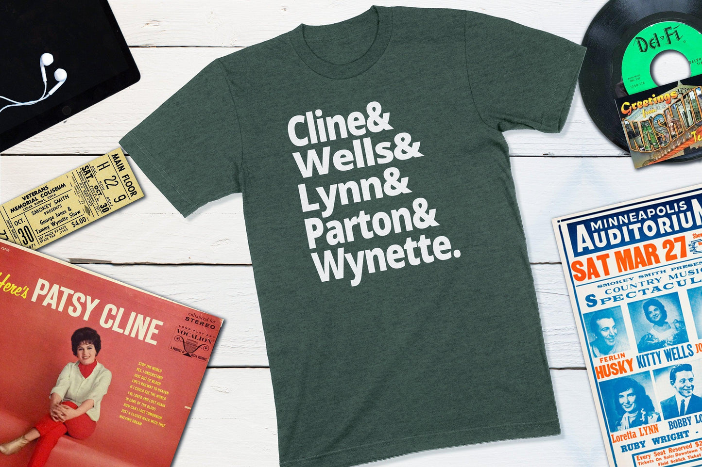 Legends of Country Music - Cline, Wells, Lynn, Parton, Wynette-Unisex T-shirt-Yesteeyear
